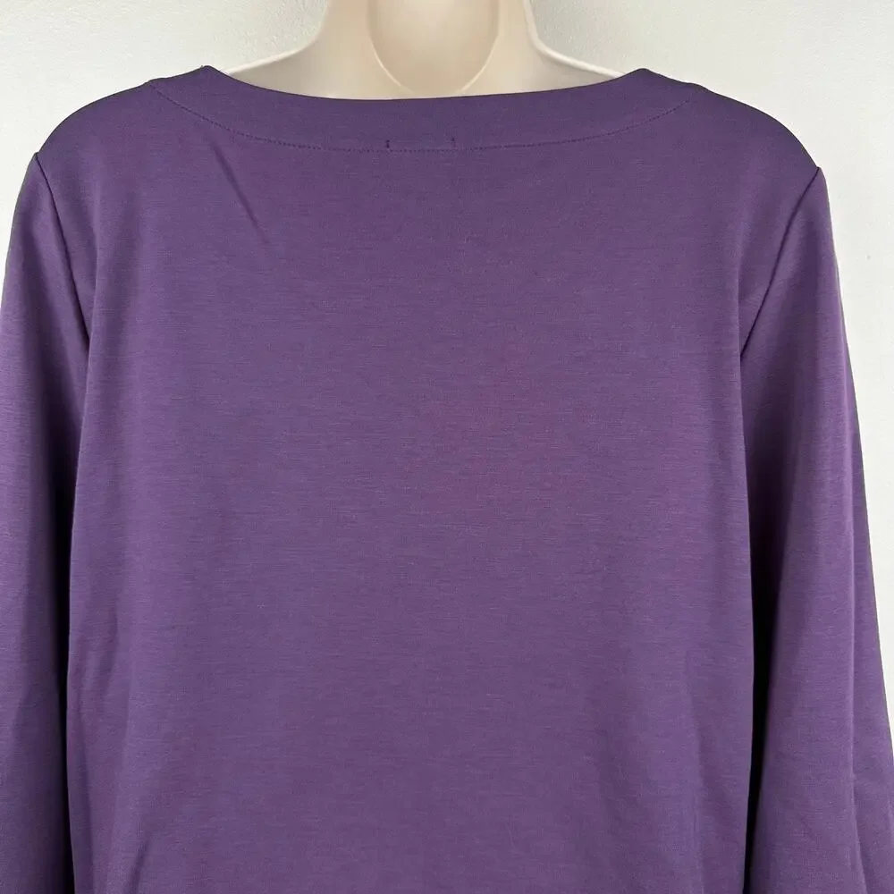 NEW Chico's Knit Blouse Top Split Sleeve 3/4 Sleeve Boatneck Purple Chico 1 US M